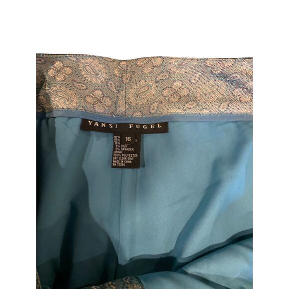 16 Yansi Fugel Tweed Lined Wool Blend Pants Blue Button Zip - Picture 15 of 15